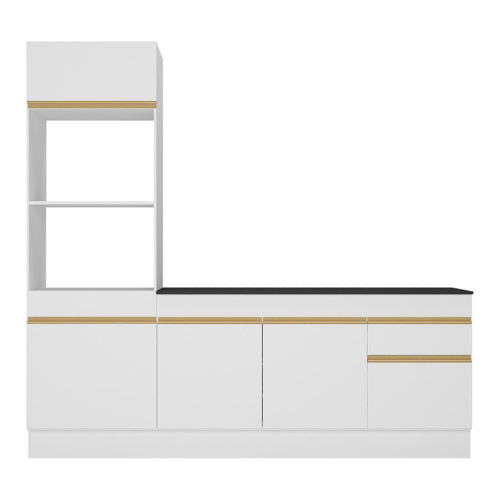 Armário De Cozinha Compacta 212cm Com Rodapé Veneza Multimóveis V2113 Branco/dourado Branco/dourado - 2