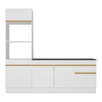 Armário De Cozinha Compacta 212cm Com Rodapé Veneza Multimóveis V2113 Branco/dourado Branco/dourado - 2