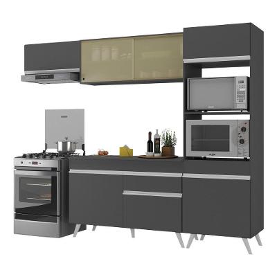 Armário de Cozinha Compacta V3691 7 Portas 1 Gaveta MDF 252cm Preto Branco
