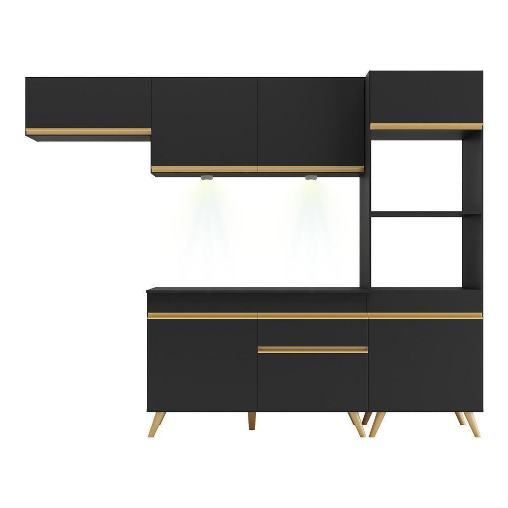 Armário De Cozinha Compacta 252cm Com Leds Veneza Up Multimóveis V2015 Preto/dourado Preto/dourado - 2