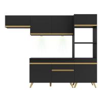 Armário De Cozinha Compacta 252cm Com Leds Veneza Up Multimóveis V2015 Preto/dourado Preto/dourado - 2