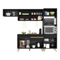 Armário De Cozinha Compacta 252cm Com Leds Veneza Up Multimóveis V2015 Preto/dourado Preto/dourado - 3