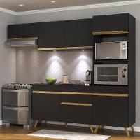 Armário De Cozinha Compacta 252cm Com Leds Veneza Up Multimóveis V2015 Preto/dourado Preto/dourado - 6
