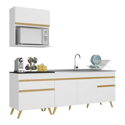 Armário de Cozinha Compacta V2075 5 Portas 2 Gavetas MDF 220cm Branco-dourado com Pés