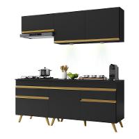 Armário De Cozinha Compacta 190cm Com Leds Veneza Up Multimóveis V2030 Preto/dourado Preto/dourado - 1