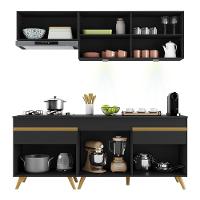 Armário De Cozinha Compacta 190cm Com Leds Veneza Up Multimóveis V2030 Preto/dourado Preto/dourado - 3