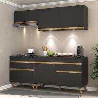 Armário De Cozinha Compacta 190cm Com Leds Veneza Up Multimóveis V2030 Preto/dourado Preto/dourado - 6