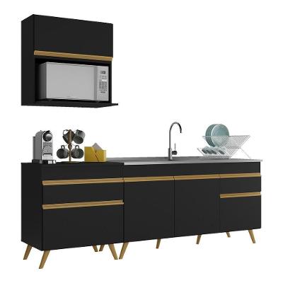 Armário de Cozinha Compacta V2075 5 Portas 2 Gavetas MDF 220cm Preto Texturizado