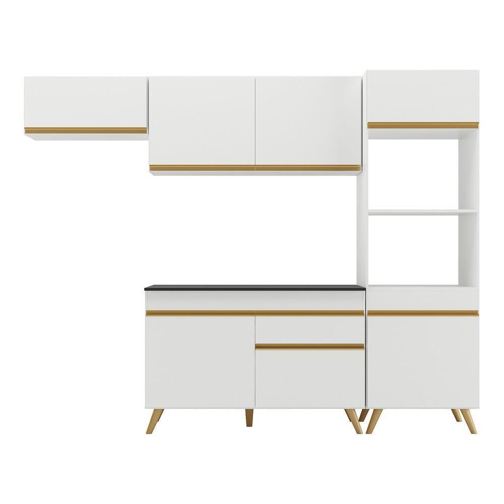 Armário De Cozinha Compacta 252cm Veneza Multimóveis V3690 Branco/dourado Branco/dourado - 2