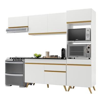 Armário de Cozinha Compacta Veneza V3690 7 Portas 1 Gaveta MDF 252cm Preto Branco Dourado