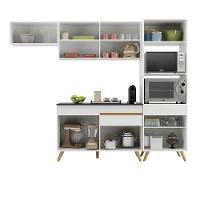 Armário De Cozinha Compacta 252cm Veneza Multimóveis V3690 Branco/dourado Branco/dourado - 3