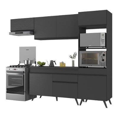 Armário de Cozinha Compacta Veneza V3690 7 Portas 1 Gaveta MDP 252cm Preto