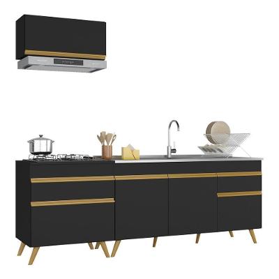 Armário de Cozinha Compacta Veneza 5 Portas 2 Gavetas 220cm Preto