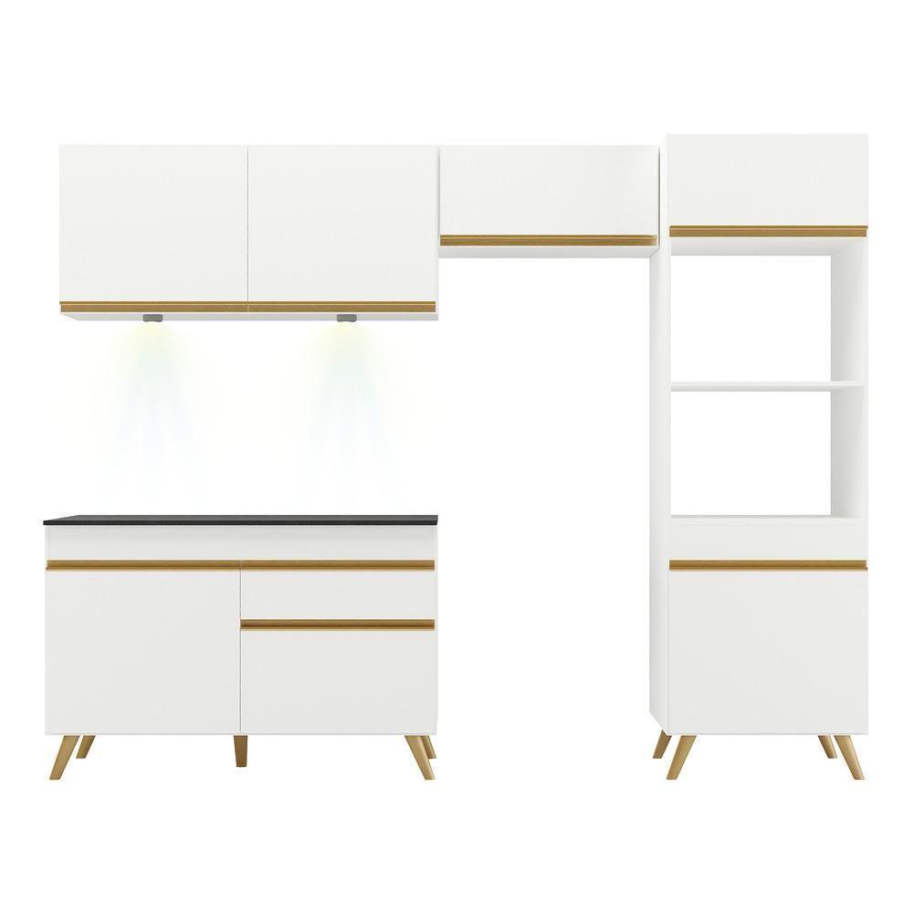 Armário De Cozinha Compacta 252cm Com Leds Veneza Up Multimóveis V2018 Branco/dourado Branco/dourado - 2