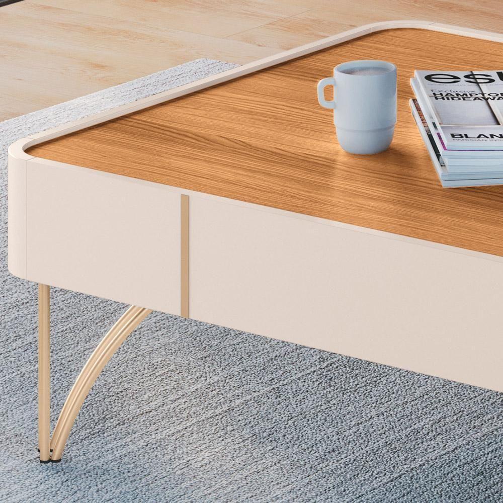 Mesa De Centro Para Sala Pés De Aço Cadenza Off/cinamomo - Hb Móveis - 5