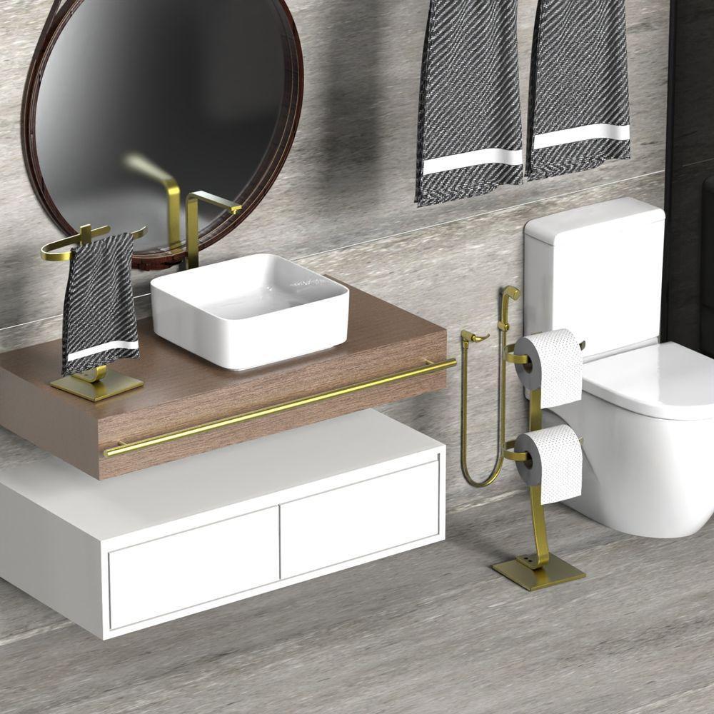 Porta Papel Higiênico De Chão E Toalha Lavabo Dourado.d - 3