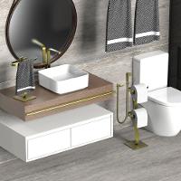 Porta Papel Higiênico De Chão E Toalha Lavabo Dourado.d - 3