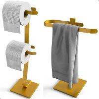 Porta Papel Higiênico De Chão E Toalha Lavabo Dourado.d