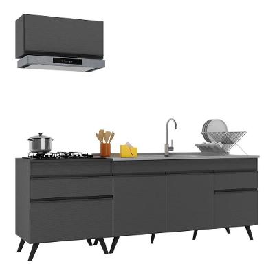 Armário de Cozinha Compacta V2074 5 Portas 2 Gavetas MDP 220cm Preto