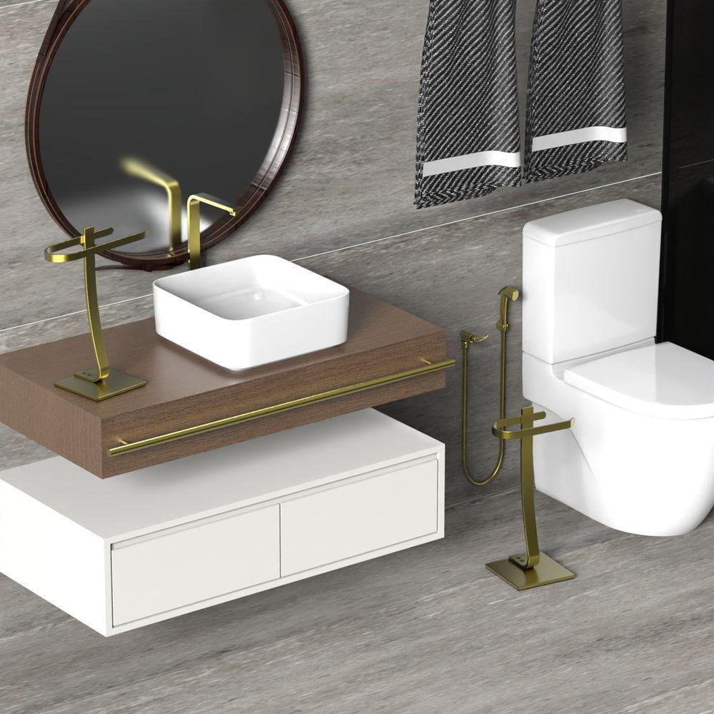 Porta Papel Higiênico De Chão E Toalha Lavabo Dourado.s - 2