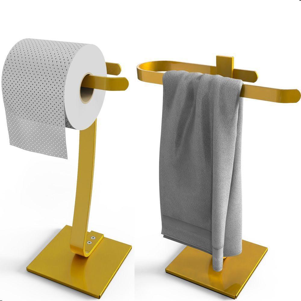 Porta Papel Higiênico De Chão E Toalha Lavabo Dourado.s - 4
