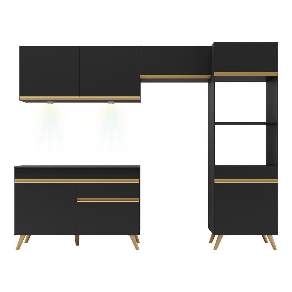 Armário De Cozinha Compacta 252cm Com Leds Veneza Up Multimóveis V2018 Preto/dourado Preto/dourado - 2