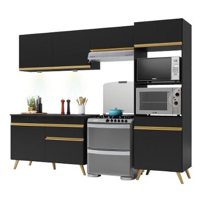 Armário de Cozinha Compacta V2018 7 Portas 1 Gaveta MDF 252cm Preto com Leds