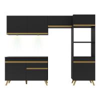 Armário De Cozinha Compacta 252cm Com Leds Veneza Up Multimóveis V2018 Preto/dourado Preto/dourado - 2