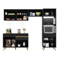 Armário De Cozinha Compacta 252cm Com Leds Veneza Up Multimóveis V2018 Preto/dourado Preto/dourado - 3