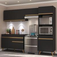Armário De Cozinha Compacta 252cm Com Leds Veneza Up Multimóveis V2018 Preto/dourado Preto/dourado - 6