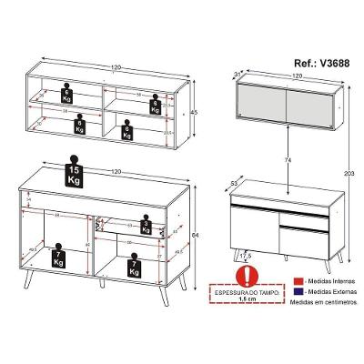 Armário de Cozinha Compacta V3688 4 Portas 1 Gaveta MDF 120 cm Preto