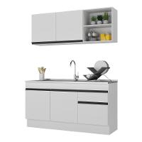 Armário De Cozinha Compacta 150cm Com Rodapé Veneza Multimóveis V2114 Branco/preto Branco/preto - 1