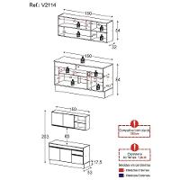 Armário De Cozinha Compacta 150cm Com Rodapé Veneza Multimóveis V2114 Branco/preto Branco/preto