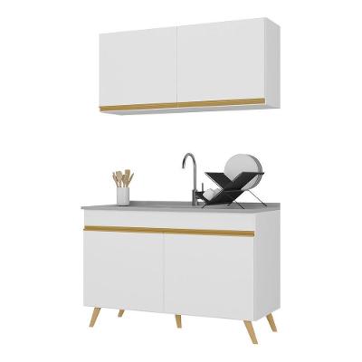 Armário De Cozinha Compacta 120cm Veneza Multimóveis V3748 Branco/dourado Branco/dourado