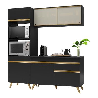 Armário de Cozinha Compacta Veneza V3695 6 Portas 1 Gaveta MDP 182cm Preto