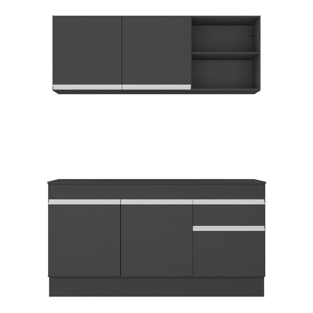 Armário De Cozinha Compacta 150cm Com Rodapé Veneza Multimóveis V2114 Preto/branco Preto/branco - 2