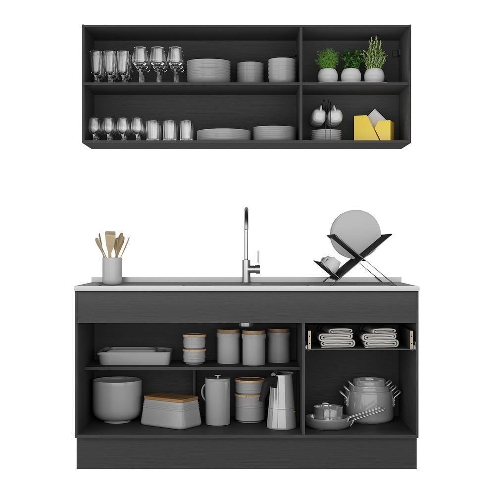 Armário De Cozinha Compacta 150cm Com Rodapé Veneza Multimóveis V2114 Preto/branco Preto/branco - 3