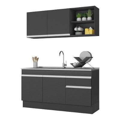 Cozinha Compacta V2114 5 Portas 1 Gaveta MDP 150cm Preto Branco Texturizado