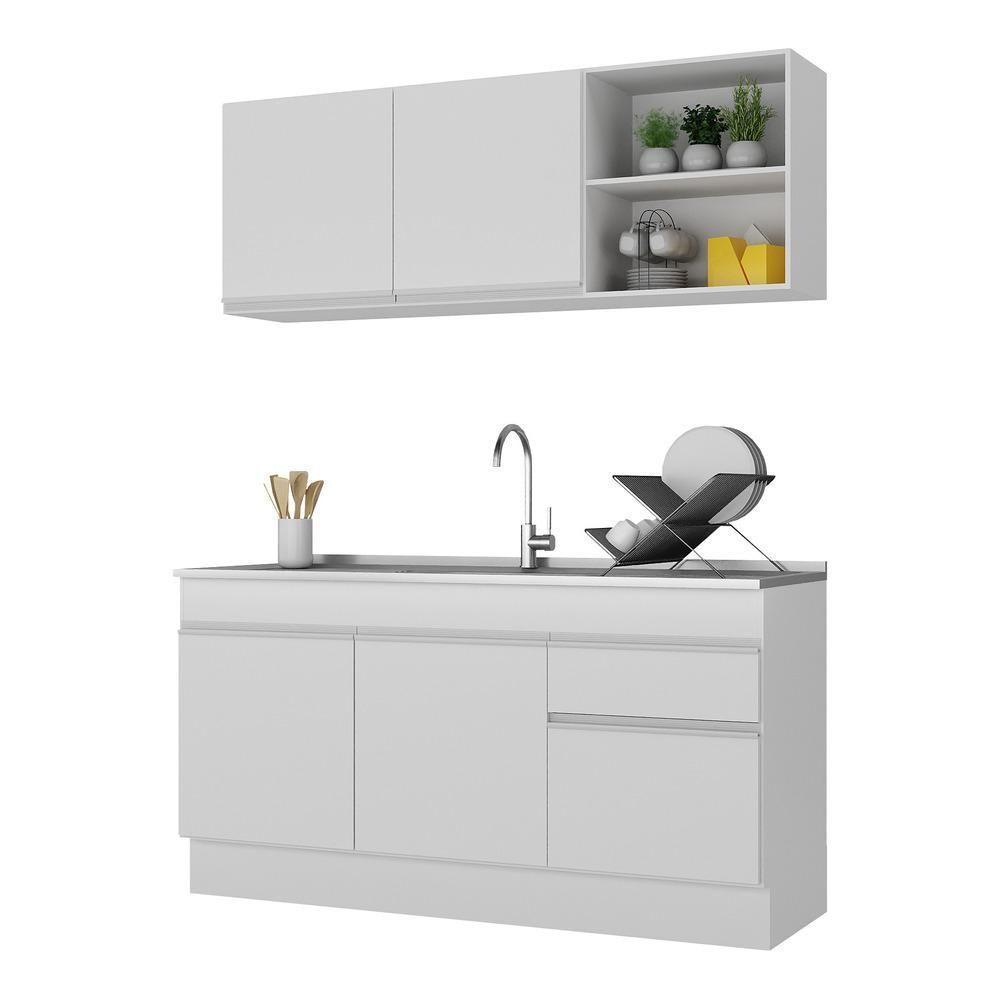 Armário De Cozinha Compacta 150cm Com Rodapé Veneza Multimóveis V2114 Branco Branco - 1