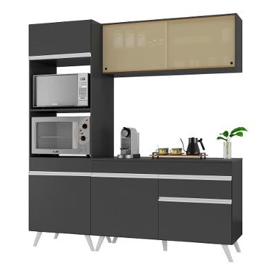 Armário de Cozinha Compacta Veneza 6 Portas 1 Gaveta MDF 182cm Preto Branco