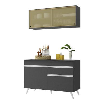 Armário de Cozinha Compacta Veneza V3688 4 Portas 1 Gaveta MDF 120cm Preto Branco
