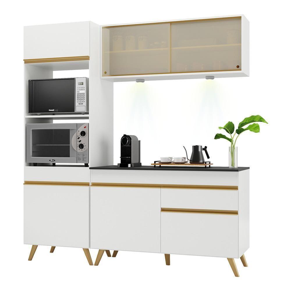 Armário De Cozinha Compacta 182cm Com Leds Veneza Up Multimóveis V2020 Branco/dourado Branco/dourado - 1