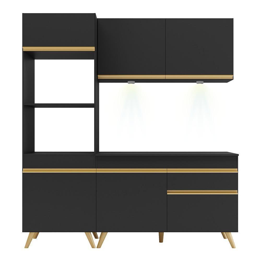 Armário De Cozinha Compacta 182cm Com Leds Veneza Up Multimóveis V2019 Preto/dourado Preto/dourado - 2