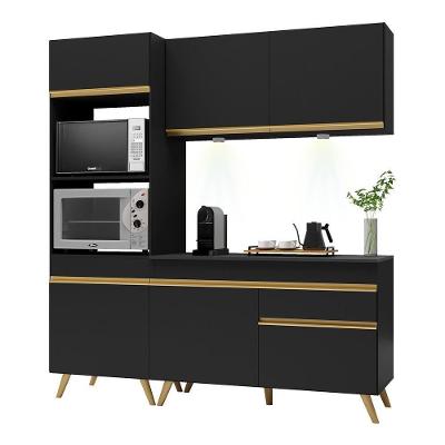 Armário de Cozinha Compacta V2019 6 Portas 1 Gaveta MDP 182cm Preto-dourado
