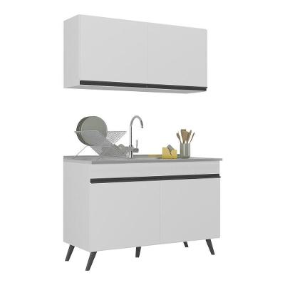 Armário De Cozinha Compacta 120cm Veneza Multimóveis V2141 Branco/preto Branco/preto