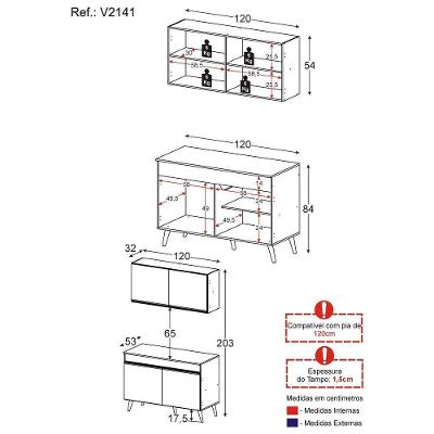 Armário de Cozinha Compacta V2141 4 Portas MDP 120cm Preto com Tampo