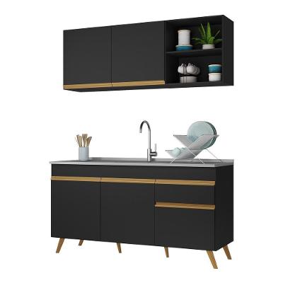 Armário de Cozinha Compacta Veneza 5 Portas 1 Gaveta MDP 150cm Preto