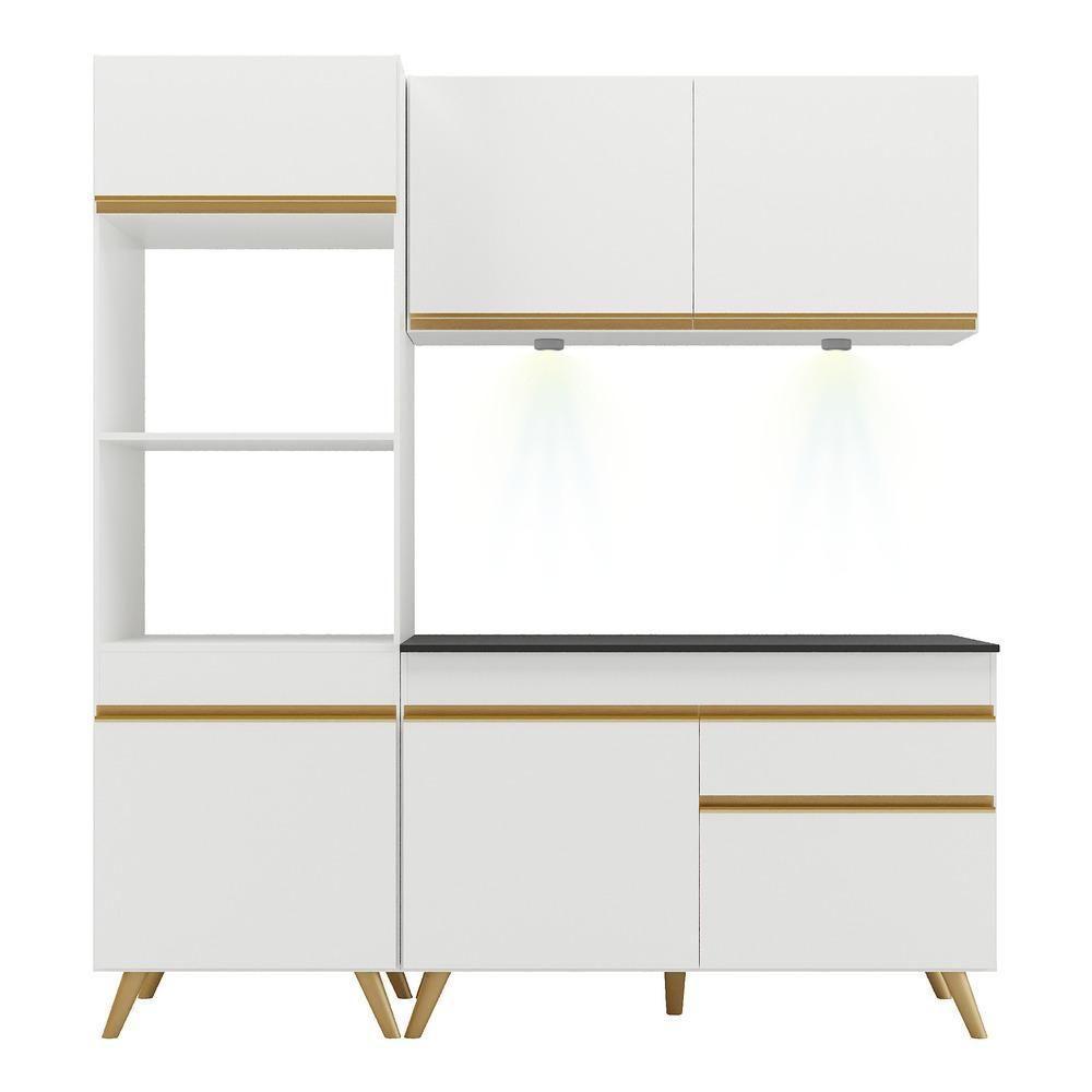 Armário De Cozinha Compacta 182cm Com Leds Veneza Up Multimóveis V2019 Branco/dourado Branco/dourado - 2