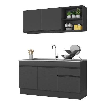 Armário de Cozinha Compacta Veneza V2114 5 Portas 1 Gaveta MDP 150cm Preto