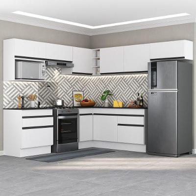 Armário de Cozinha Completa de Canto Mp2106 10 Portas 2 Gavetas MDF Branco-preto